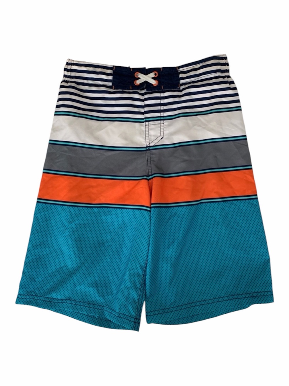 Cherokee Swim Trunks Boys L Blue White Orange Shorts Stripes Drawstring Pocket
